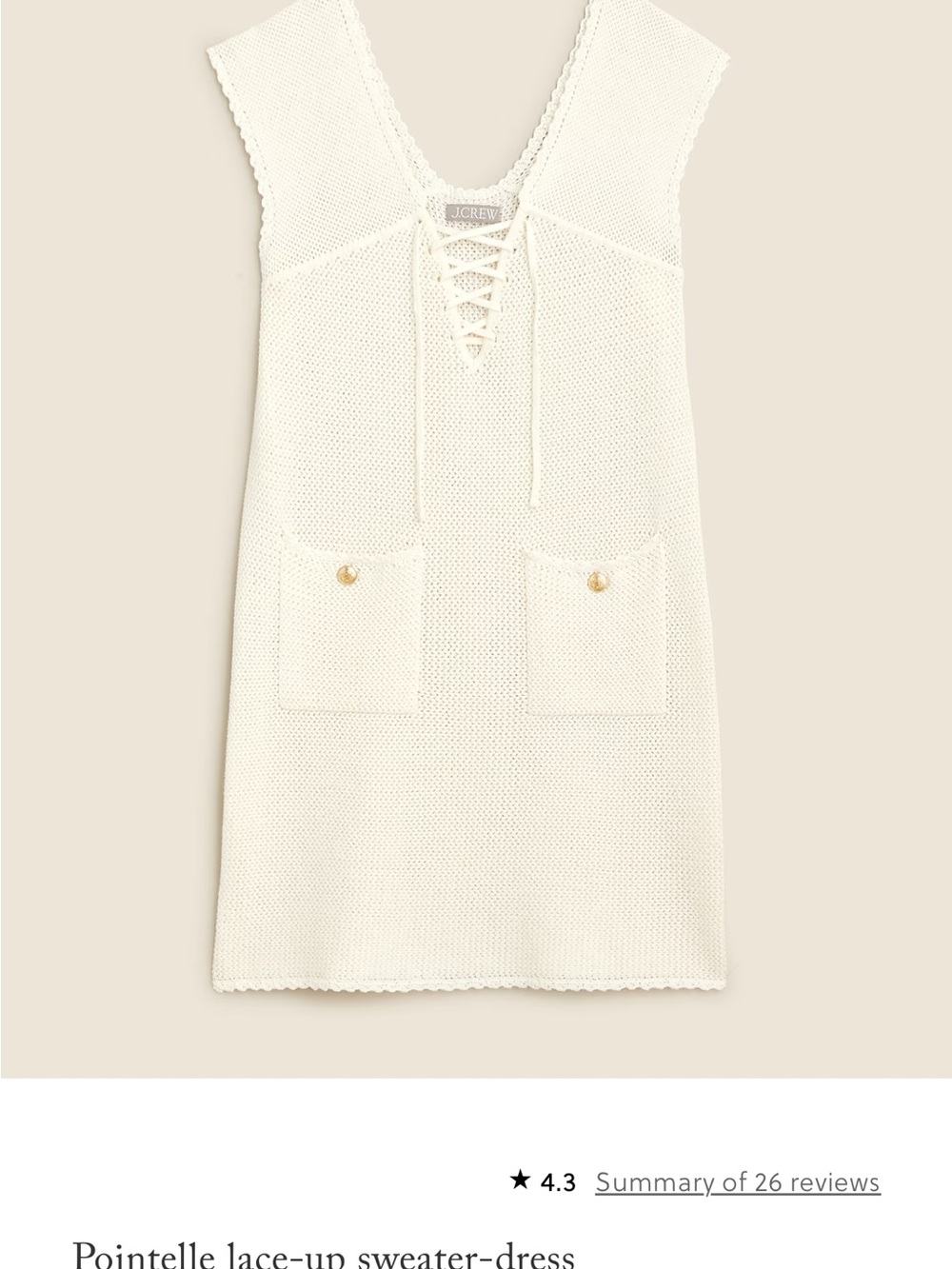 J. Crew  NWT Cream  Lace-Up Sweater Dress